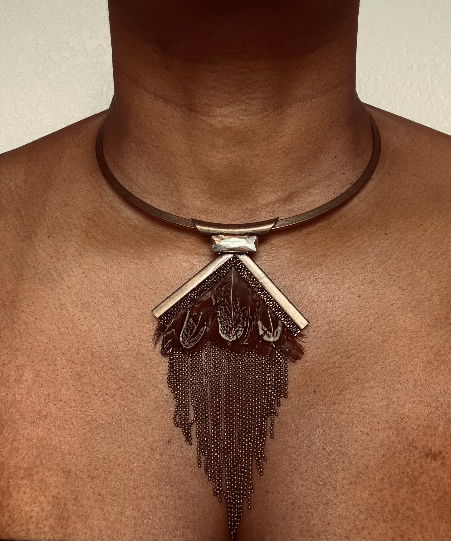 FEATHER & CRYSTAL FRINGE CHOKER