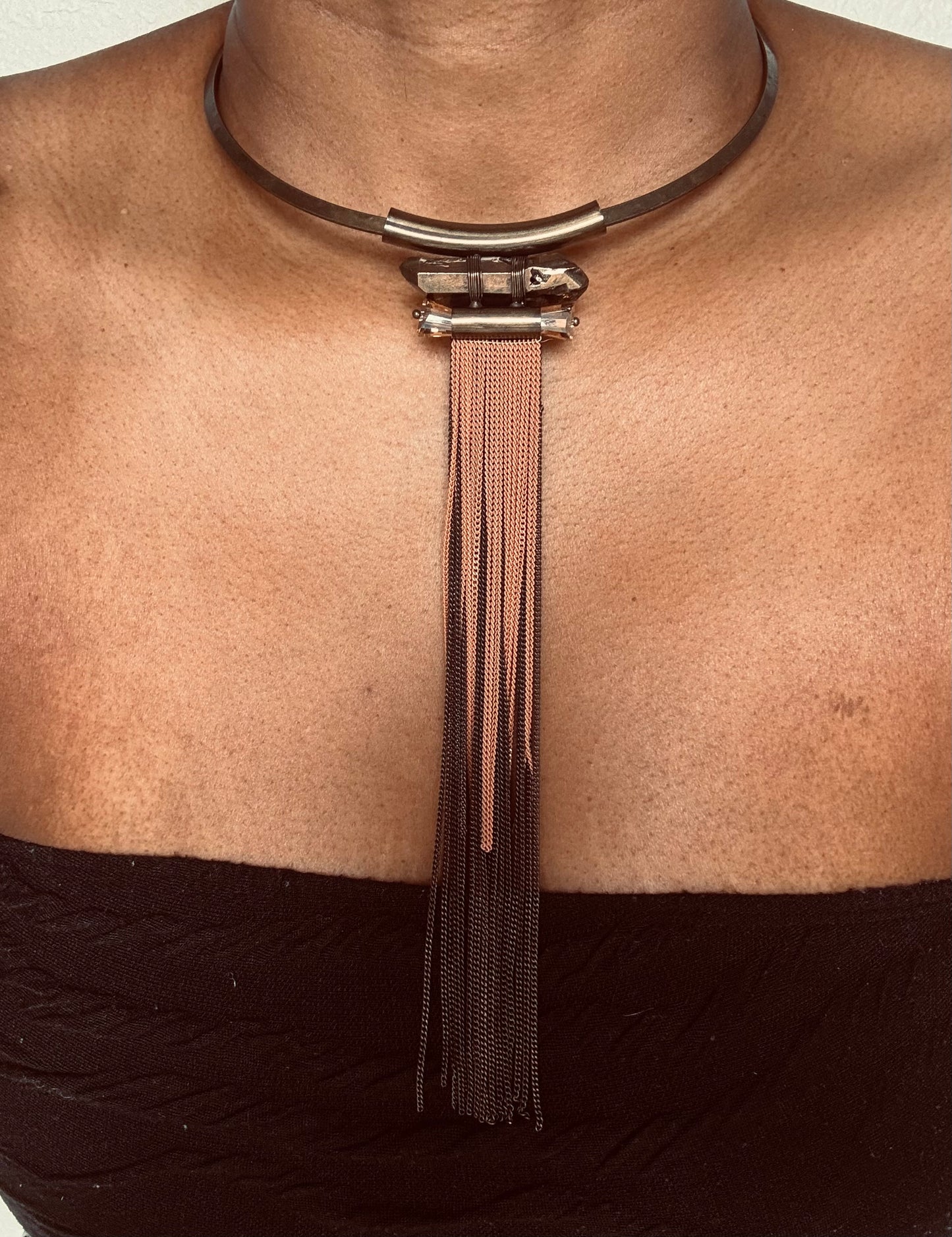 CRYSTAL & ROSE GOLD CHAIN FRINGE CHOKER