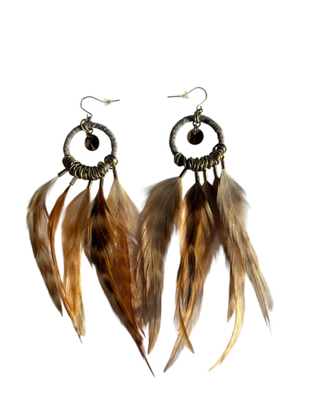 BOHO FEATHER BEADED EARRINGS