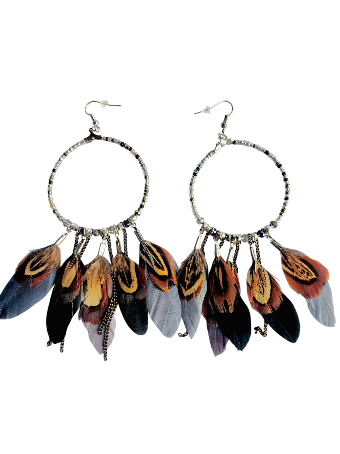 BOHO FEATHER BEADED EARRINGS