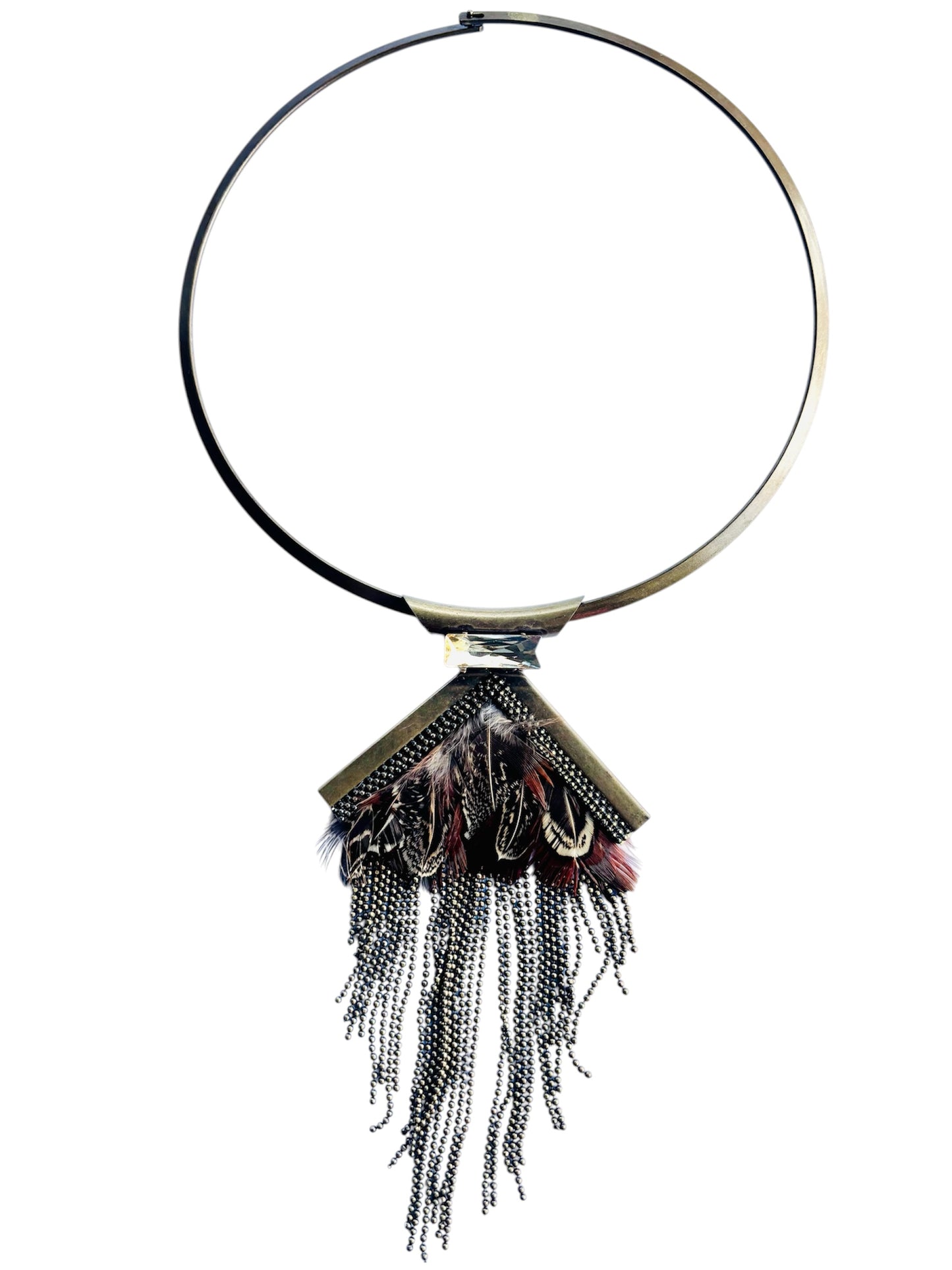 FEATHER & CRYSTAL FRINGE CHOKER