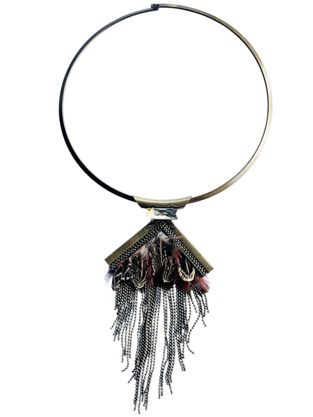 FEATHER & CRYSTAL FRINGE CHOKER