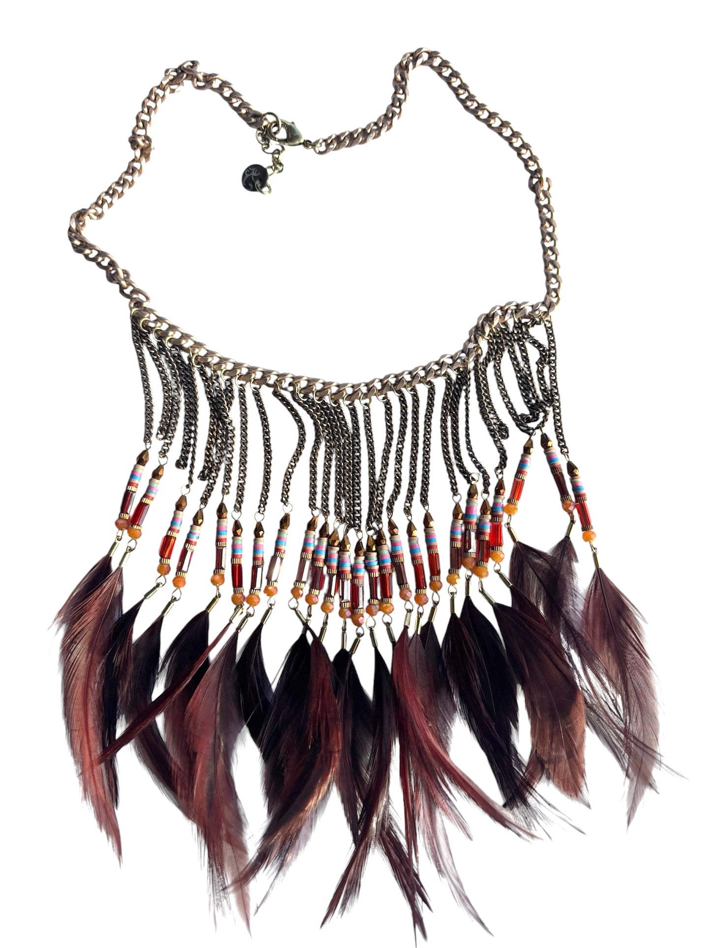BOHO BURGUNDY FEATHER & CHAIN 3-PIECE NECKLACE SET