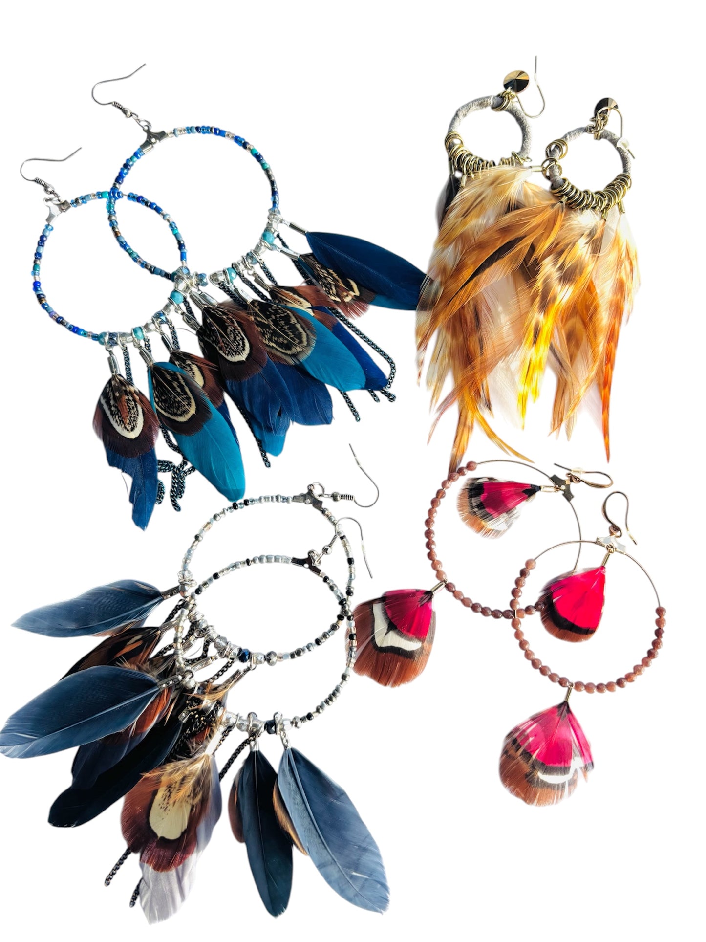 BOHO FEATHER BEADED EARRINGS