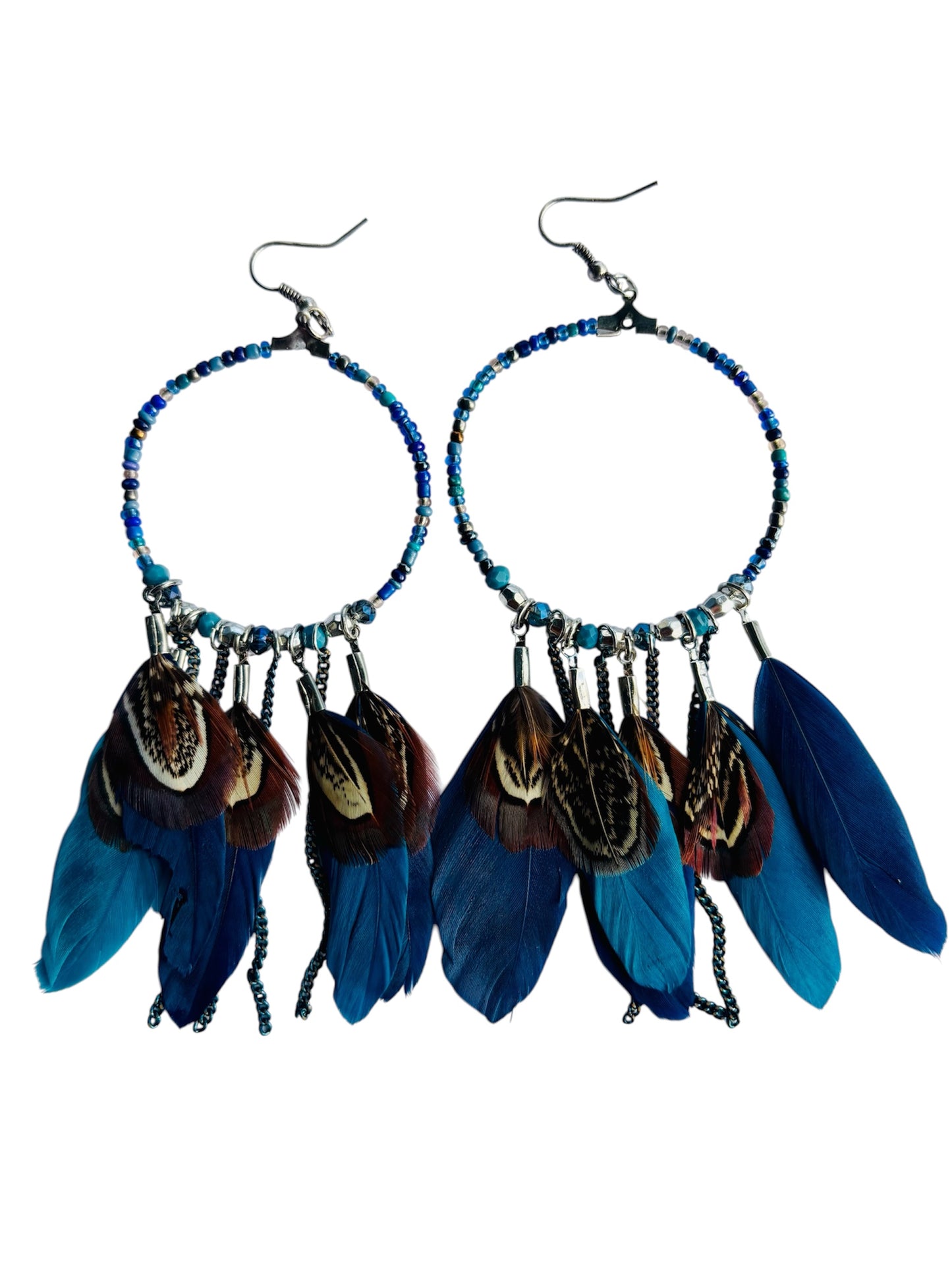 BOHO FEATHER BEADED EARRINGS