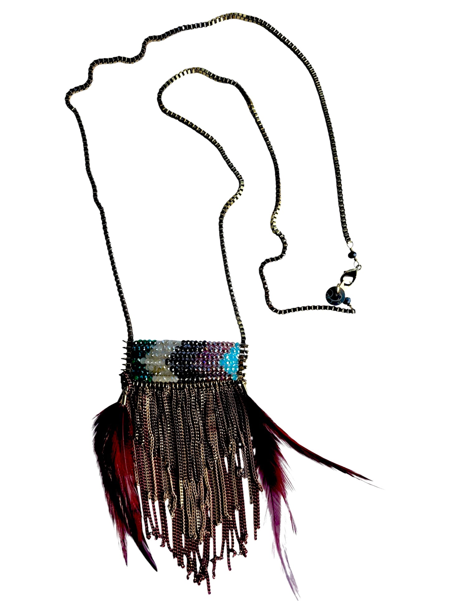 BOHO BURGUNDY FEATHER & CHAIN 3-PIECE NECKLACE SET