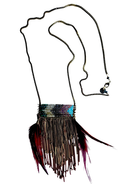 BOHO BURGUNDY FEATHER & CHAIN 3-PIECE NECKLACE SET