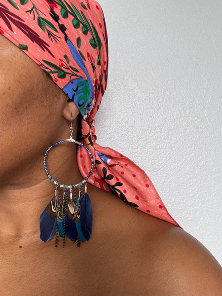 BOHO FEATHER BEADED EARRINGS