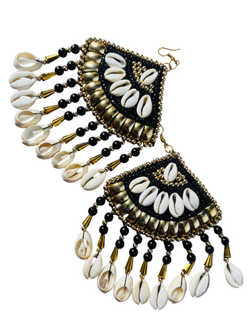 COWRIE SHELL BEADED DROP EARRINGS