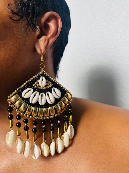 COWRIE SHELL BEADED DROP EARRINGS