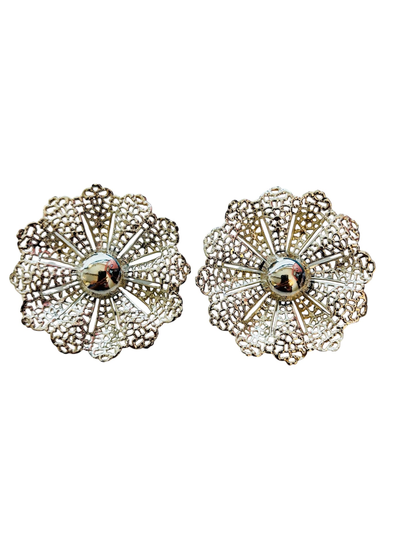 SILVER FILIGREE FLOWER CLIP-ON EARRINGS
