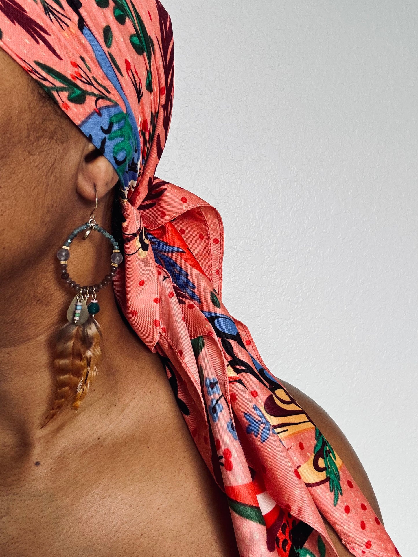 BOHO FEATHER BEADED EARRINGS