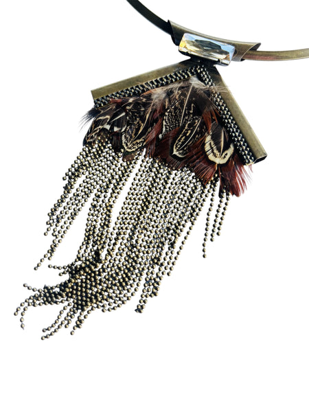 FEATHER & CRYSTAL FRINGE CHOKER