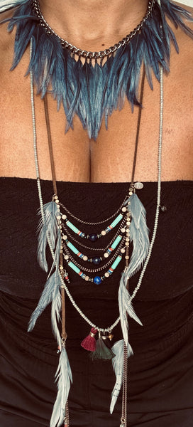 BOHO BLUE LAYERED NECKLACE 3-PIECE SET