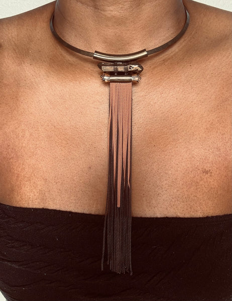 CRYSTAL & ROSE GOLD CHAIN FRINGE CHOKER