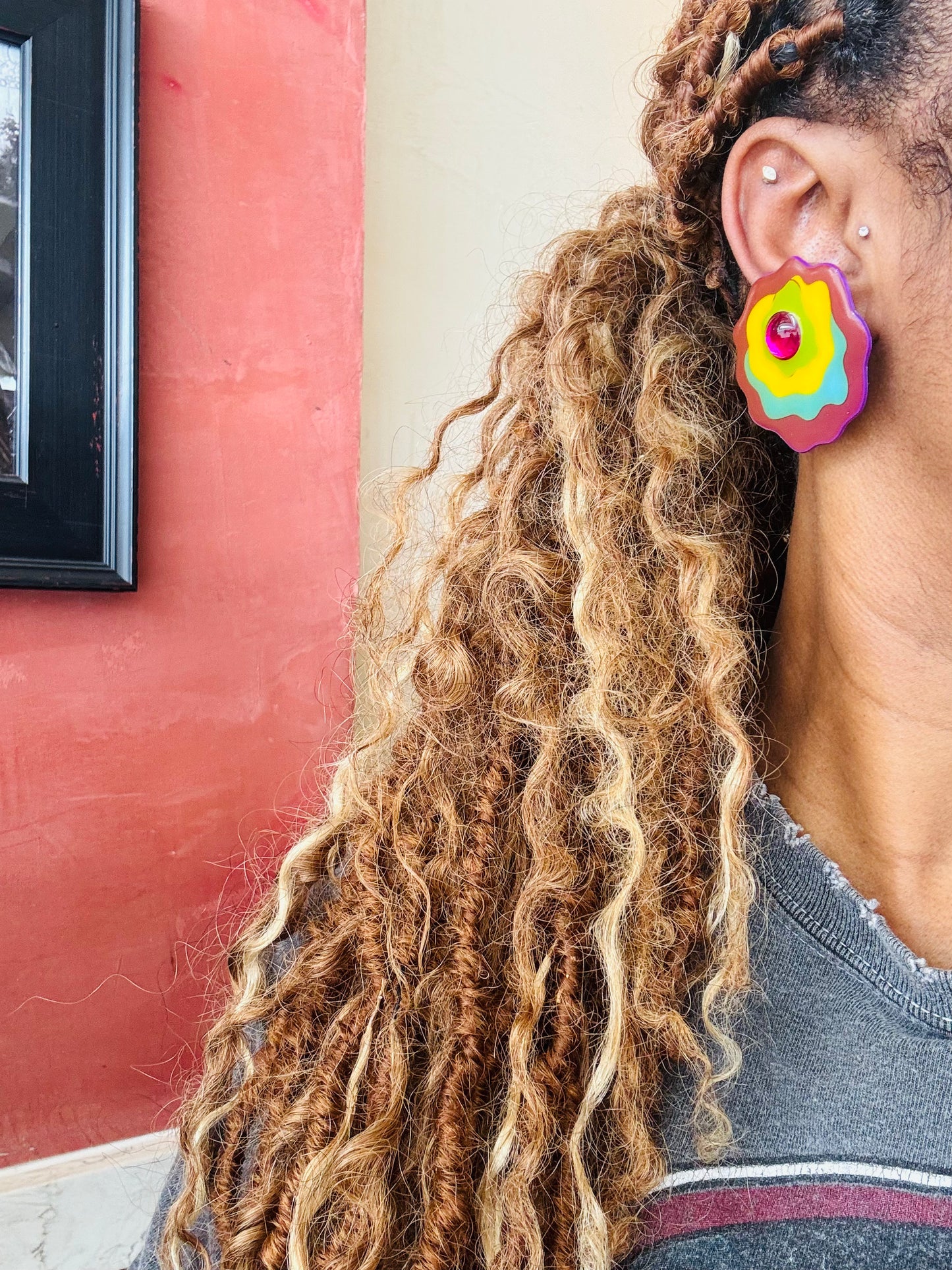 RETRO LAYERED FLOWER CLIP-ON EARRINGS
