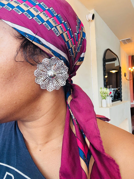 SILVER FILIGREE FLOWER CLIP-ON EARRINGS