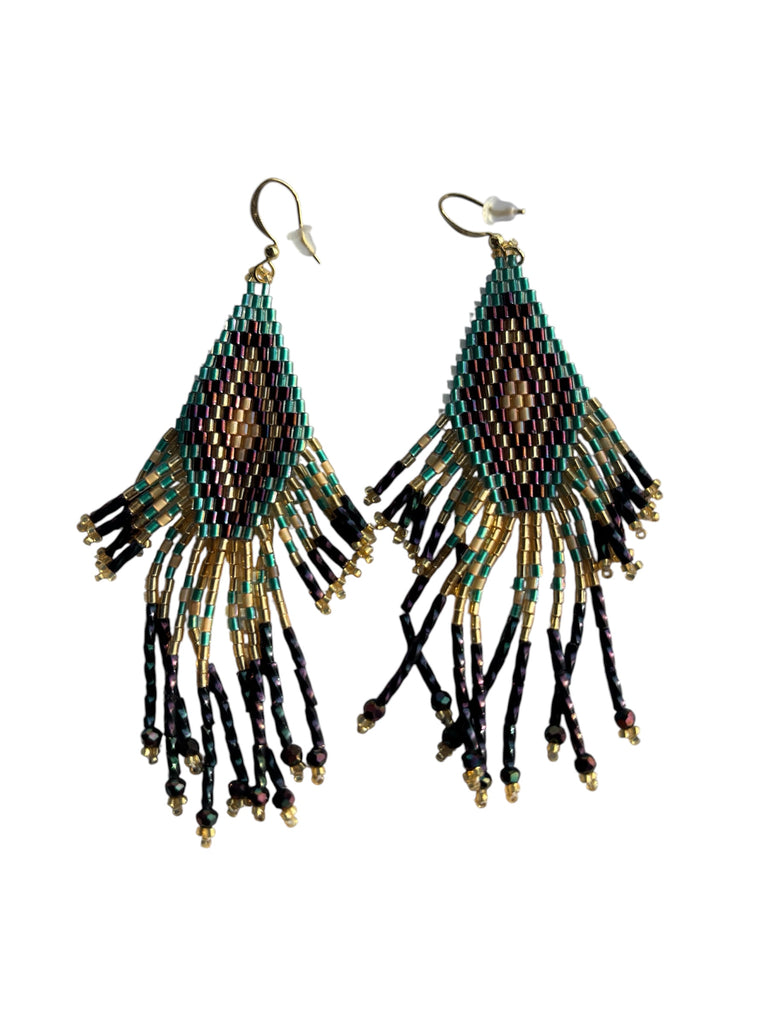 BOHO GEO BEADED TASSEL EARRINGS