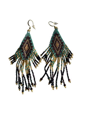 BOHO GEO BEADED TASSEL EARRINGS