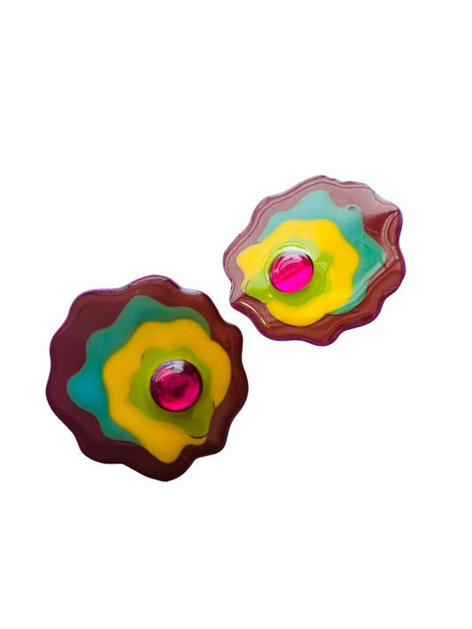 RETRO LAYERED FLOWER CLIP-ON EARRINGS
