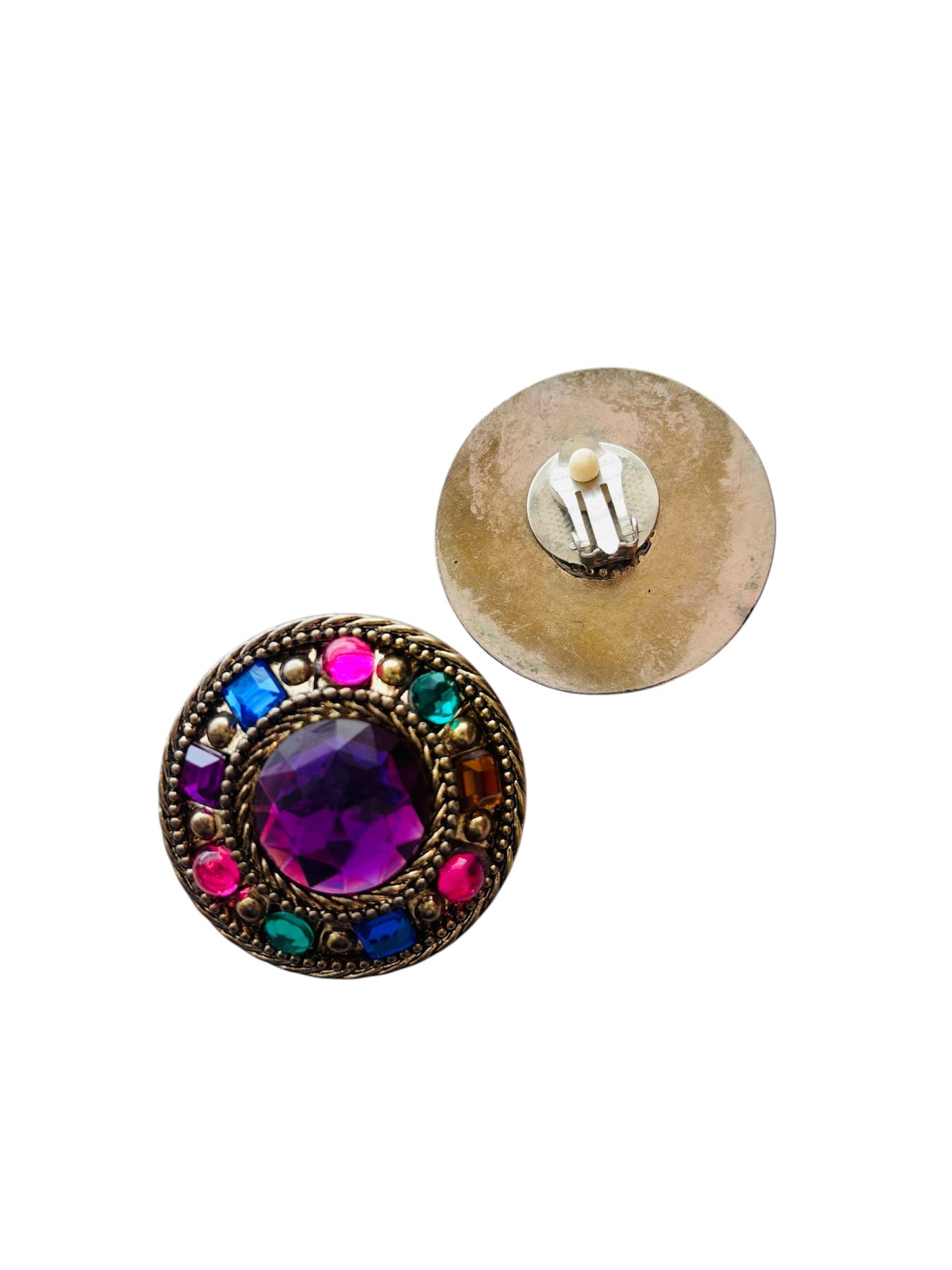 VINTAGE JEWELED ROUND CLIP-ON EARRINGS