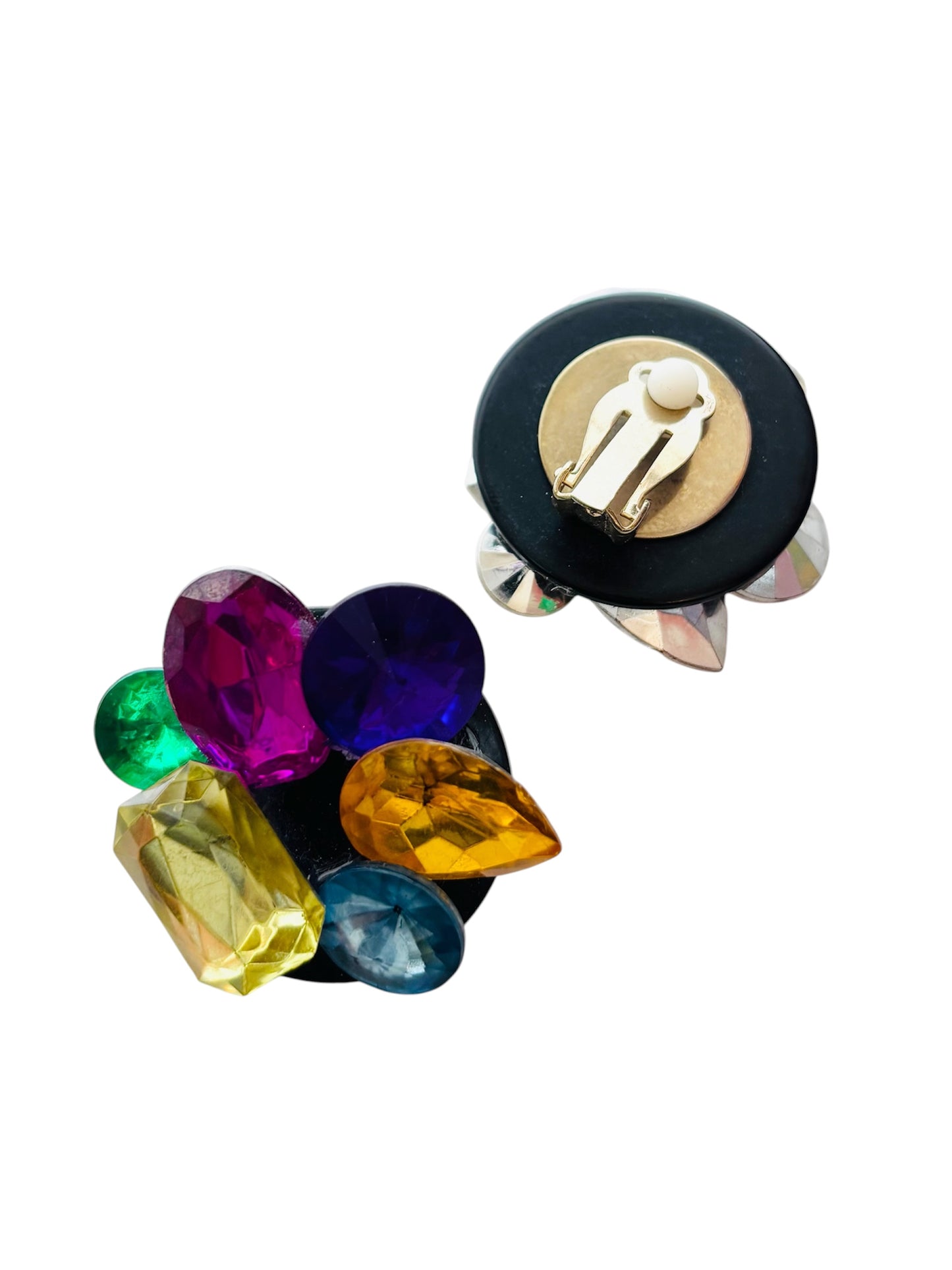 MULTICOLOR RHINESTONE CLUSTER CLIP-ON EARRINGS